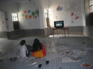 Students viewing TV during break time, Eden College. Photo: Sandra