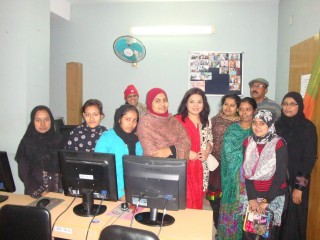 Muna Shams with students of AWC & staff of Sajida Foundation, at Adhunika Women's Center, Photo by Imran Hassan